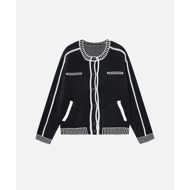 Sketch Outline Contrast Trim Cardigan （Black）
