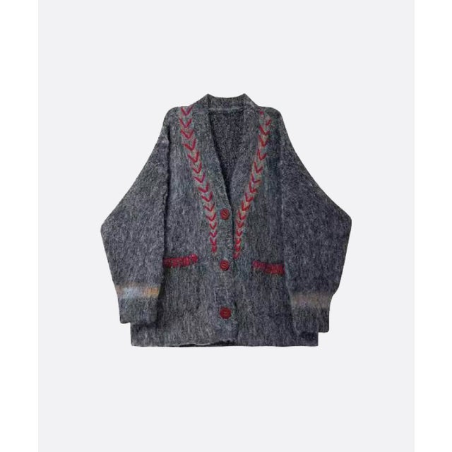 Contrast Stitch Detail Cardigan （Gray）
