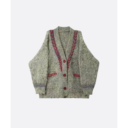 ユーム U：UME Contrast Stitch Detail Cardigan （Green）｜詳細画像