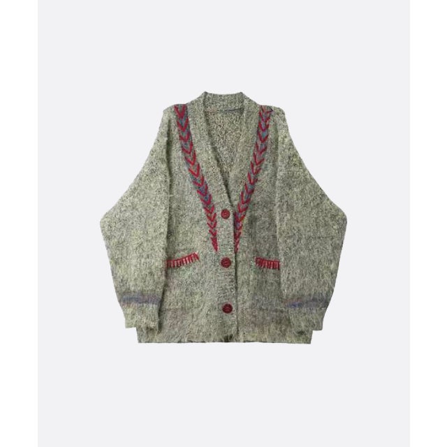 Contrast Stitch Detail Cardigan （Green）