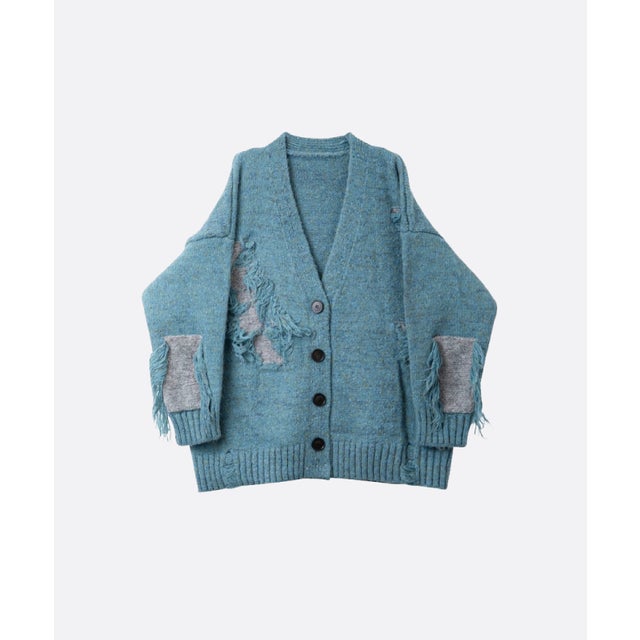 Relaxed Fringe Design Cardigan （Blue）