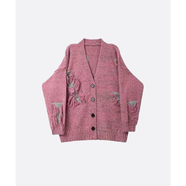 Relaxed Fringe Design Cardigan （Pink）