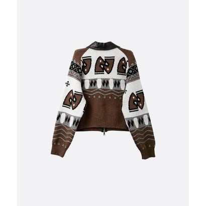 ユーム U：UME PU Stitching Geometric Jacquard Carigan （Brown）｜詳細画像