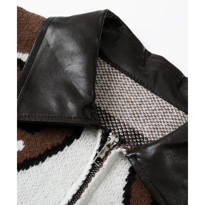 ユーム U：UME PU Stitching Geometric Jacquard Carigan （Brown）｜詳細画像