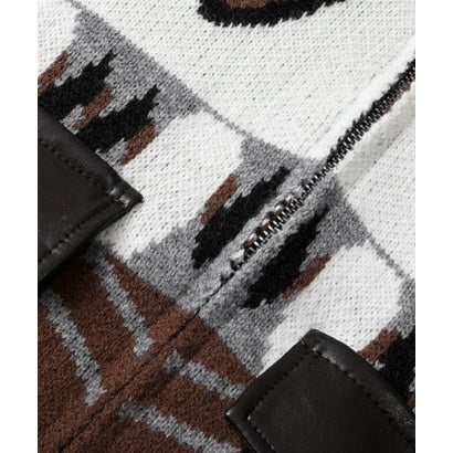 ユーム U：UME PU Stitching Geometric Jacquard Carigan （Brown）｜詳細画像