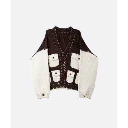 ユーム U：UME Multi Cargo Pocket Contrast Cardigan （Brown）｜詳細画像