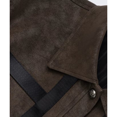 ユーム U：UME PU Contrast Faux Suede Cropped Jacket （Brown）｜詳細画像