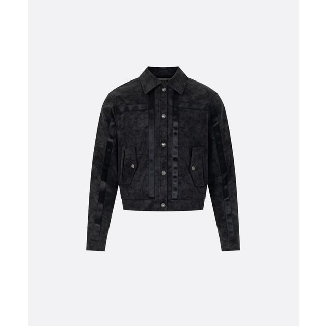 PU Contrast Faux Suede Cropped Jacket （Black）