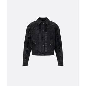 PU Contrast Faux Suede Cropped Jacket （Black）