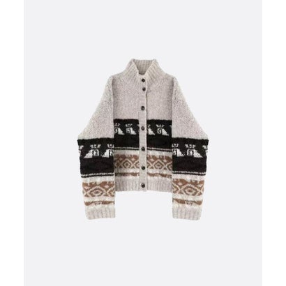 Mock Neck Vintage Jacquard Cardigan （Apricot）｜詳細画像