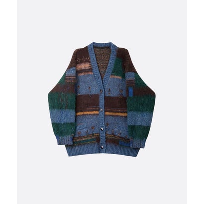 ユーム U：UME Heathered Color Block Strip Frayed Cardigan （Coffee）｜詳細画像