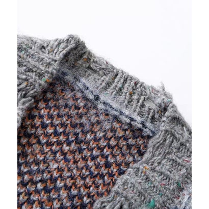 ユーム U：UME Heathered Color Block Strip Frayed Cardigan （Coffee）｜詳細画像