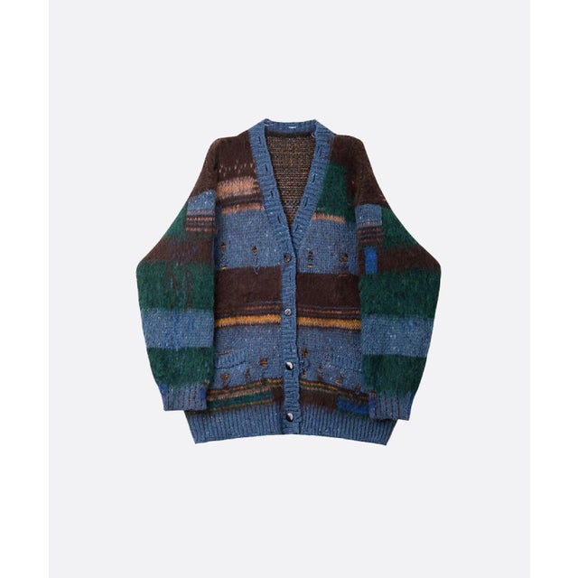 Heathered Color Block Strip Frayed Cardigan （Coffee）