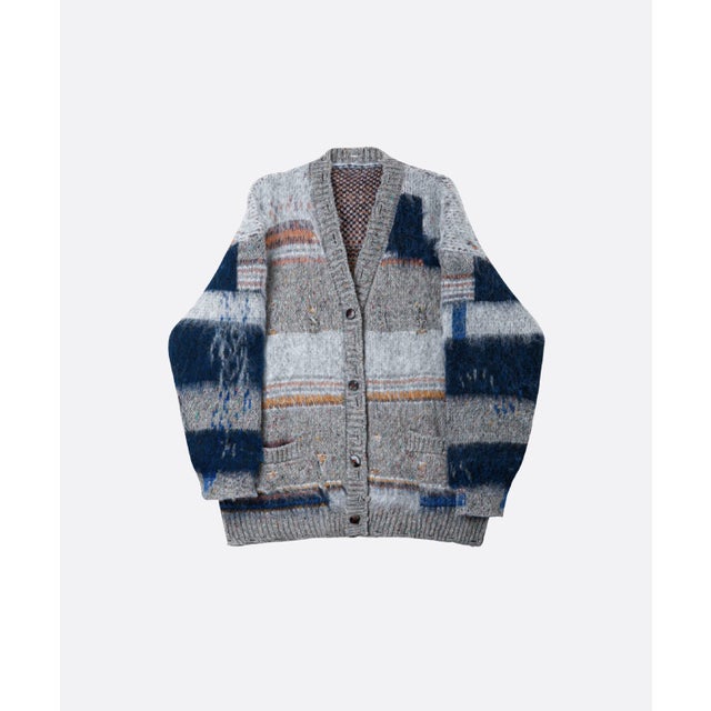 Heathered Color Block Strip Frayed Cardigan （Gray）