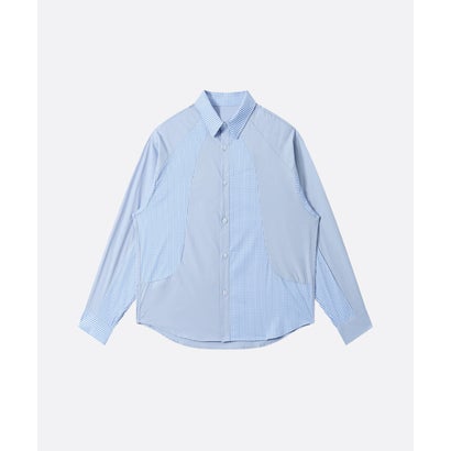 ユーム U：UME Color Block Gingham Panel Long Sleeve Shirt （Blue）｜詳細画像