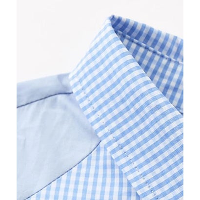 ユーム U：UME Color Block Gingham Panel Long Sleeve Shirt （Blue）｜詳細画像