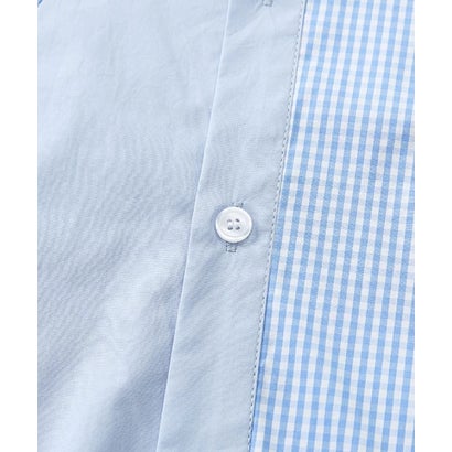 ユーム U：UME Color Block Gingham Panel Long Sleeve Shirt （Blue）｜詳細画像