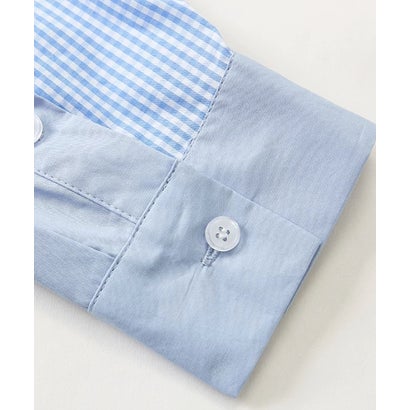 ユーム U：UME Color Block Gingham Panel Long Sleeve Shirt （Blue）｜詳細画像