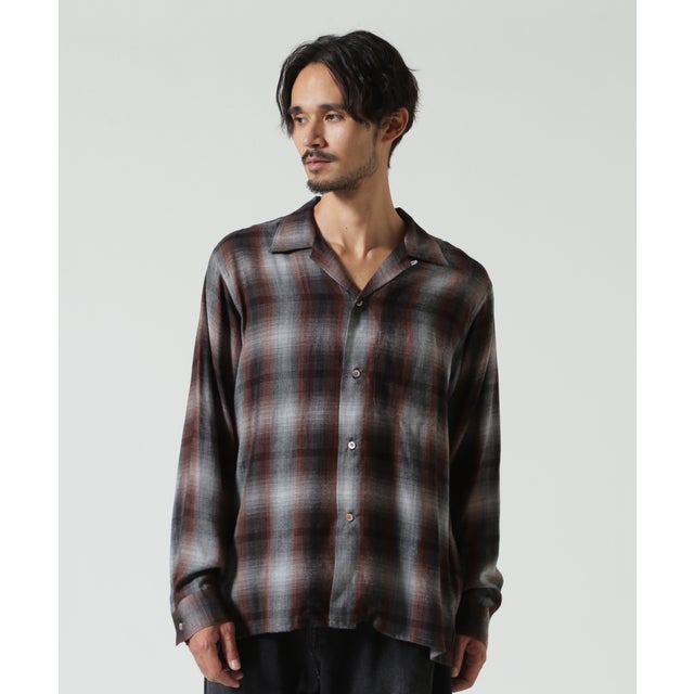 MINEDENIM（マインデニム） T.Rayon Ombre Open Collar Shirt （ブラウン）