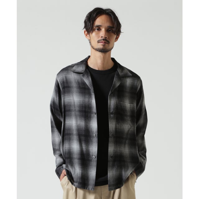 MINEDENIM（マインデニム） T.Rayon Ombre Open Collar Shirt （ブラック）