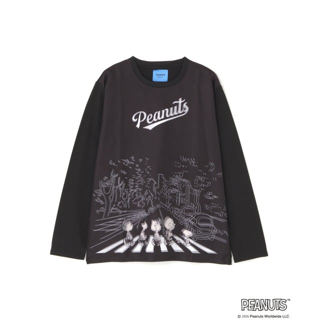 TRIPPY ART(トリッピーアート）SNOOPY ABBEY ROAD 3D L/S TEE （ブラック）