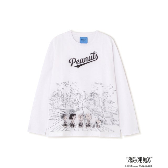 TRIPPY ART(トリッピーアート）SNOOPY ABBEY ROAD 3D L/S TEE （ホワイト）