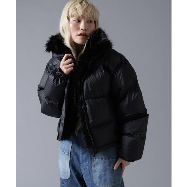 B omnivore/ビーオムニボー NYLON FUR STAND BLOUSON （ブラック）