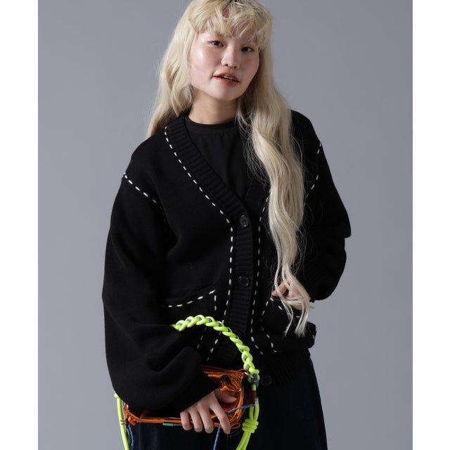B omnivore/ビーオムニボー STITCH KNIT CARDIGAN （ブラック）