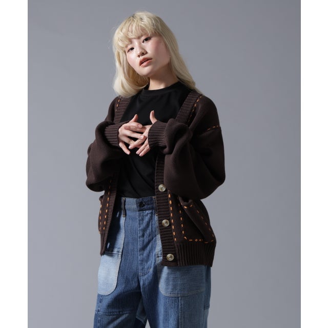 B omnivore/ビーオムニボー STITCH KNIT CARDIGAN （ブラウン）