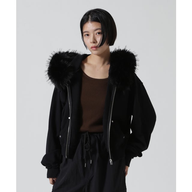B omnivore/ビーオムニボー FUR SWEAT HOODY レディース （ブラック）