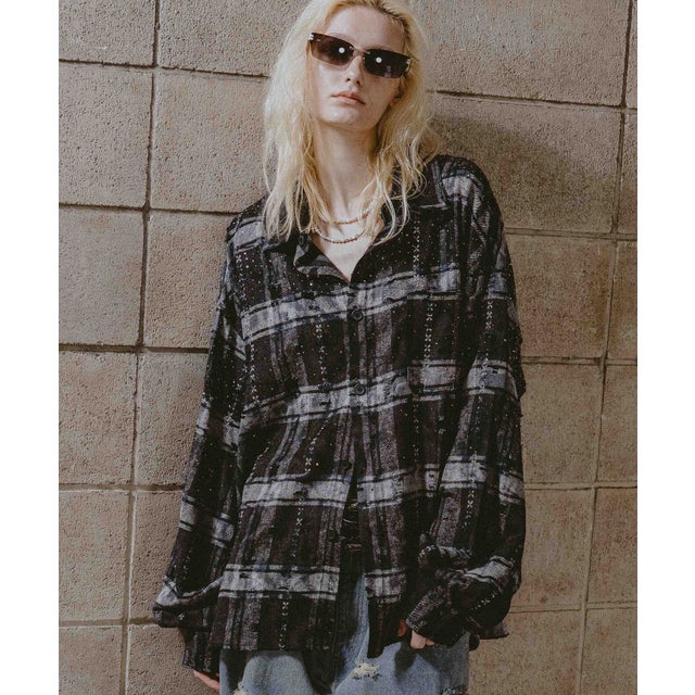 FR(13)NDS/フレンズ/RHINES STONE DAMEGE SHIRTS （ブラック）