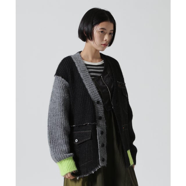 AULA AILA/アウラアイラ/DENIM COMBINATION CARDIGAN （ブラック）