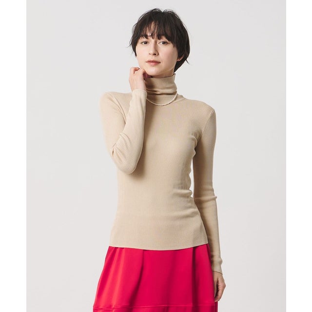 シルクリブ タートルネック ニット （BEIGE）