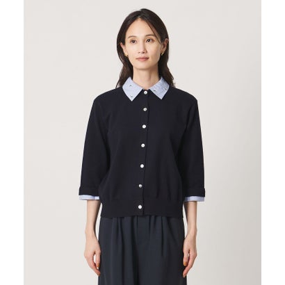 4WAY エンブロイダリー シャツ コンビ ニット ‐ウォッシャブル‐ （NAVY）｜詳細画像