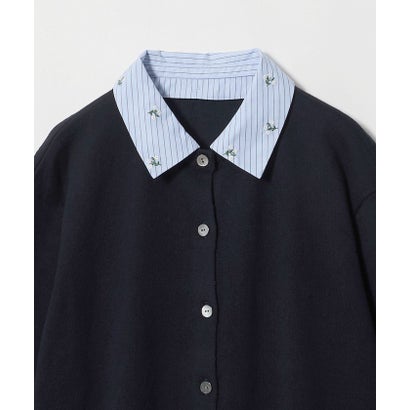 4WAY エンブロイダリー シャツ コンビ ニット ‐ウォッシャブル‐ （NAVY）｜詳細画像