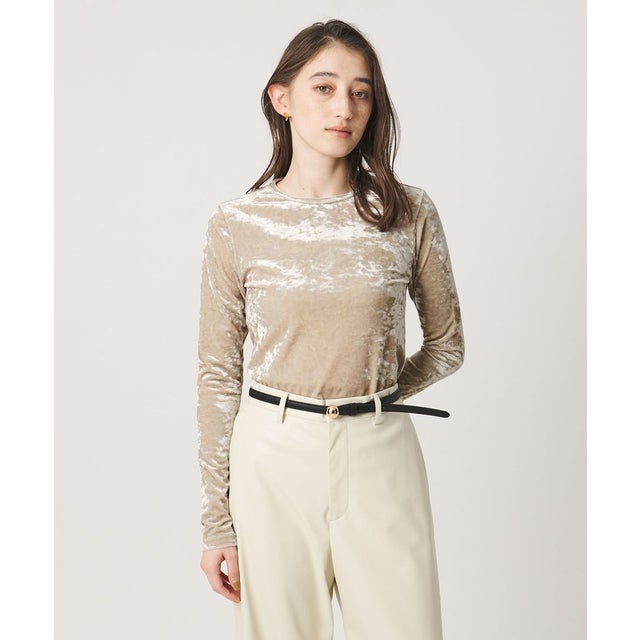 ベロア クルーネック ロングスリーブ Tシャツ （BEIGE）