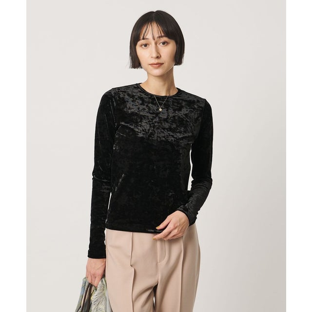 ベロア クルーネック ロングスリーブ Tシャツ （BLACK）