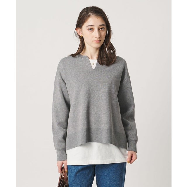 ラメ ジャガード スキッパー ニット ‐ウォッシャブル‐ （DK.GRAY）