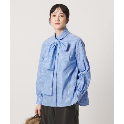 ストライプ フラワー ジャガード ボウタイ ブラウス （OFF WHITE）｜詳細画像
