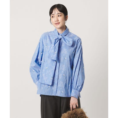 ストライプ フラワー ジャガード ボウタイ ブラウス （OFF WHITE）｜詳細画像