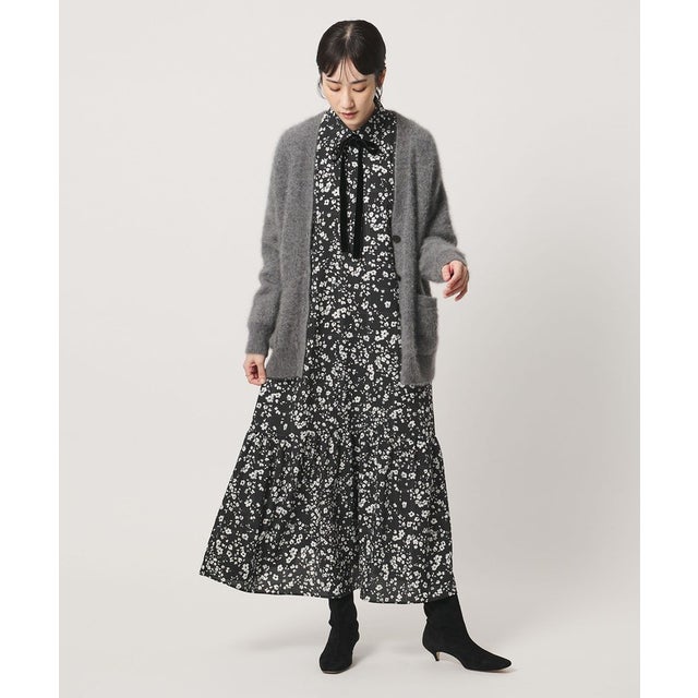 チェック フラワー プリント ワンピース （BLACK）