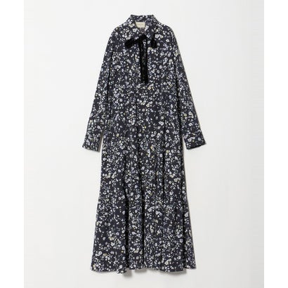 チェック フラワー プリント ワンピース （NAVY）｜詳細画像