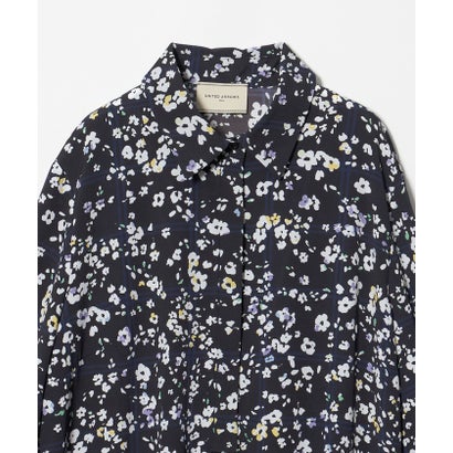 チェック フラワー プリント ワンピース （NAVY）｜詳細画像