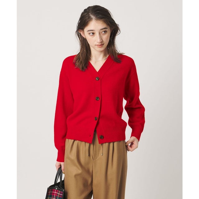 ウール カシミヤ Vネック カーディガン （RED）