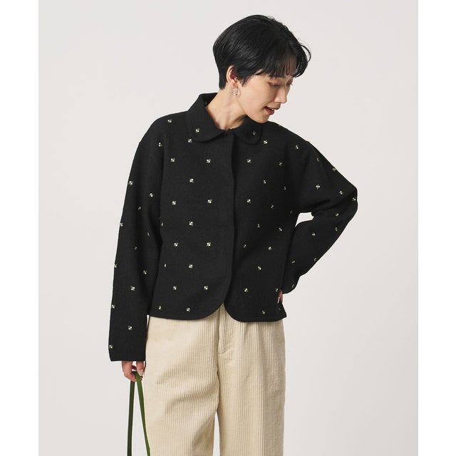 エンブロイダリー ニット カーディガン （BLACK）