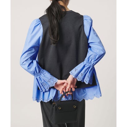 スカラップ コンビ ブラウス ニット （NAVY）｜詳細画像