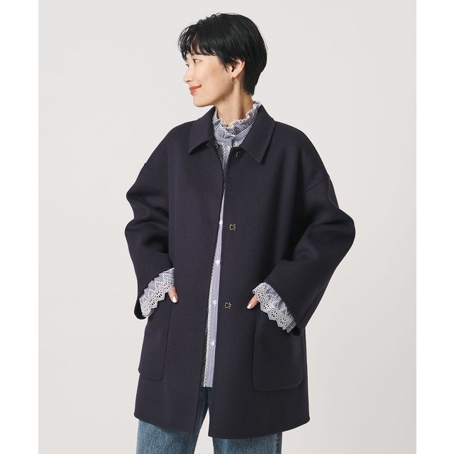 バイカラー リバー ステンカラー コート （NAVY）
