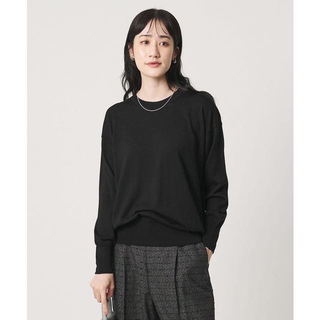 18G ウール クルーネック ニット ‐ウォッシャブル‐ （BLACK）