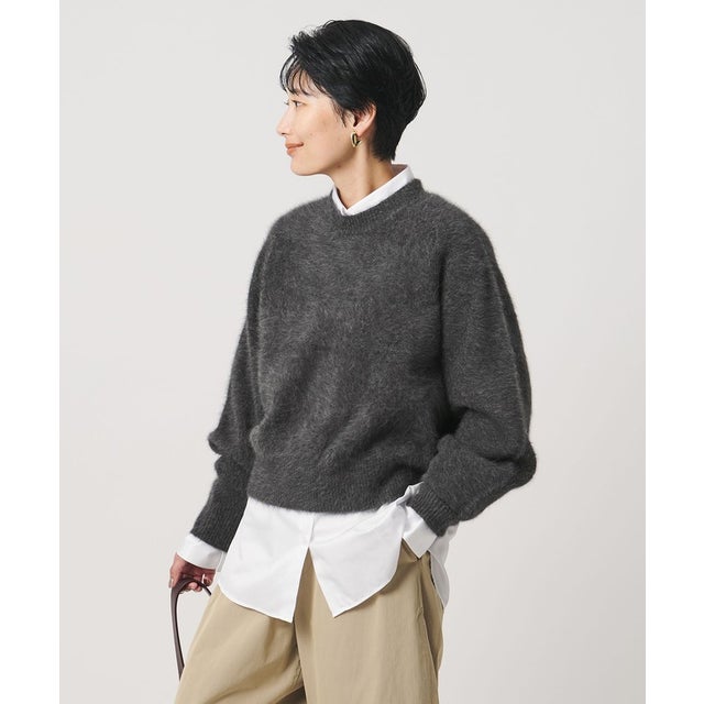 フォックスカシミヤ クルーネック ショート ニット （DK.GRAY）