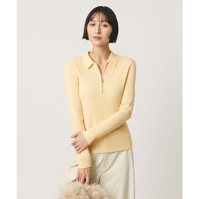 ウール リブ ジップ ポロニット （YELLOW）